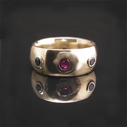 Unforgettable -14k yellow gold 4 red rubies 4 black diamonds from Etsy seller beyondtherockz